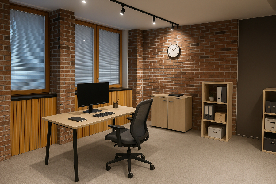 Punatiilinen toimistotila Typpiparkissa, modernisti remontoitu