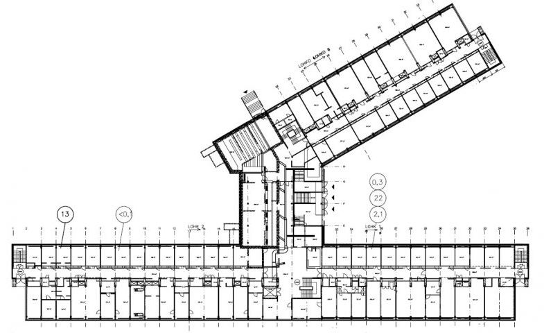 1. kerroksen pohjapiirros Typpipark-rakennuksen 1. kerroksen pohjapiirros